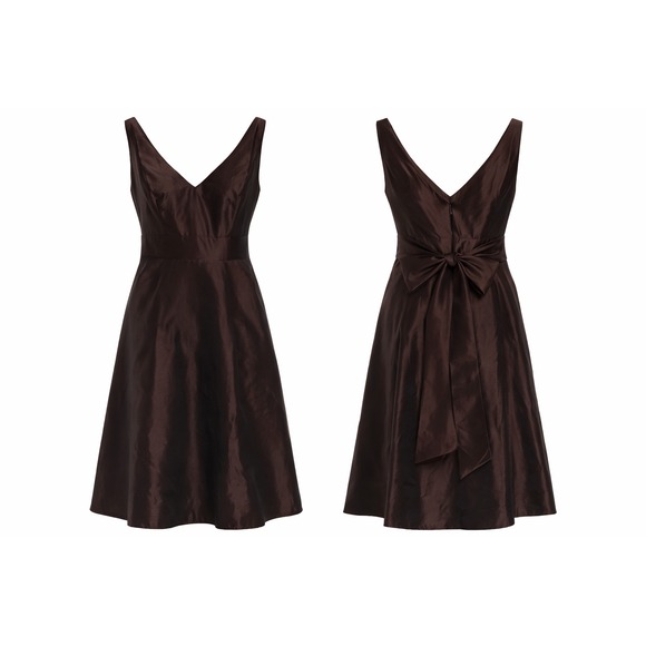 Ann Taylor Dresses & Skirts - Ann Taylor Satin Cocktail Dress Womens Size 6 Brown V Neck Bow Back Formal Party